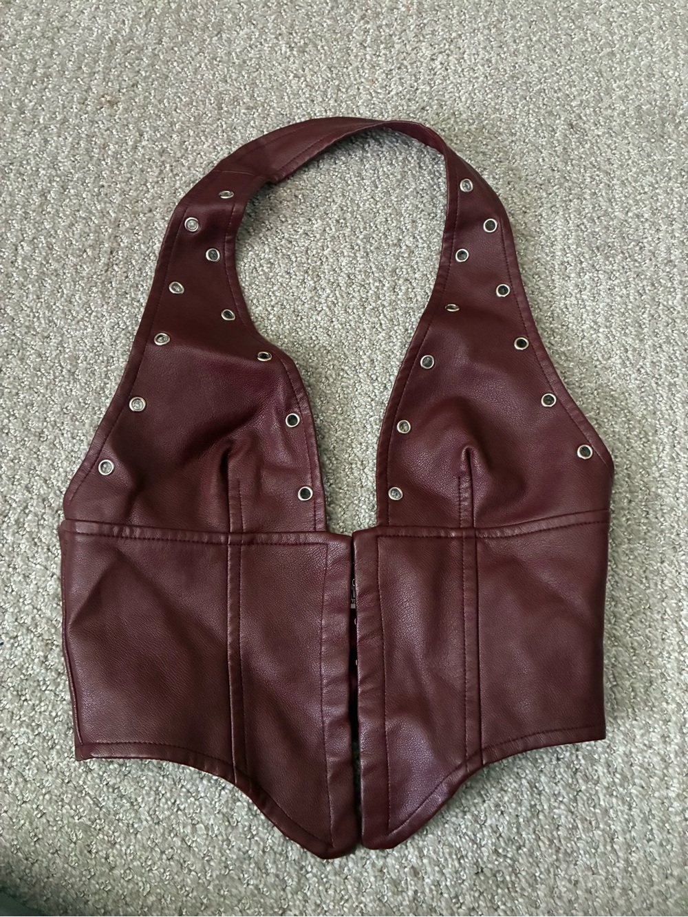 Urban Outfitters Burgundy Faux Leather Studded Halter Corset Top